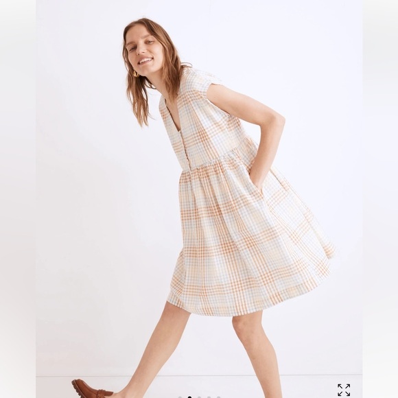 Women’s MADEWELL Cap-Sleeve Button-Front Mini Dress in Plaid- Size XS - Picture 2 of 11